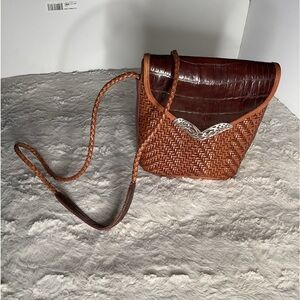 vintage  1995 Genuine Brighton Black Leather Woven Purse Crossbody Bag